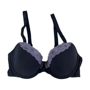 Iris & Lilly Support Underwire Bra size 36C Navy Blue Purple Lace Jersey Stretch